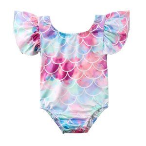 Mermaid Ruffle One-Piece Little Girl Swimsuit